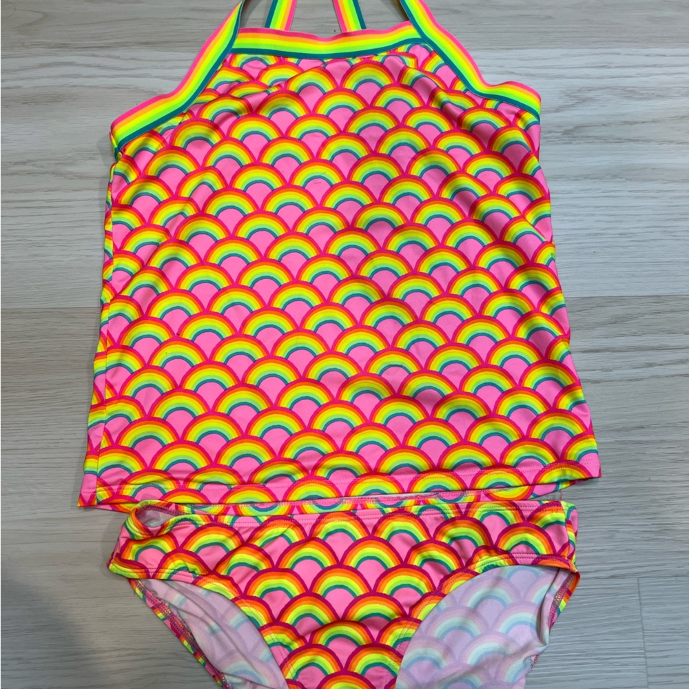 Lands' End Vibrant Rainbow Kids Swim Tankini Set, size 10 PLUS